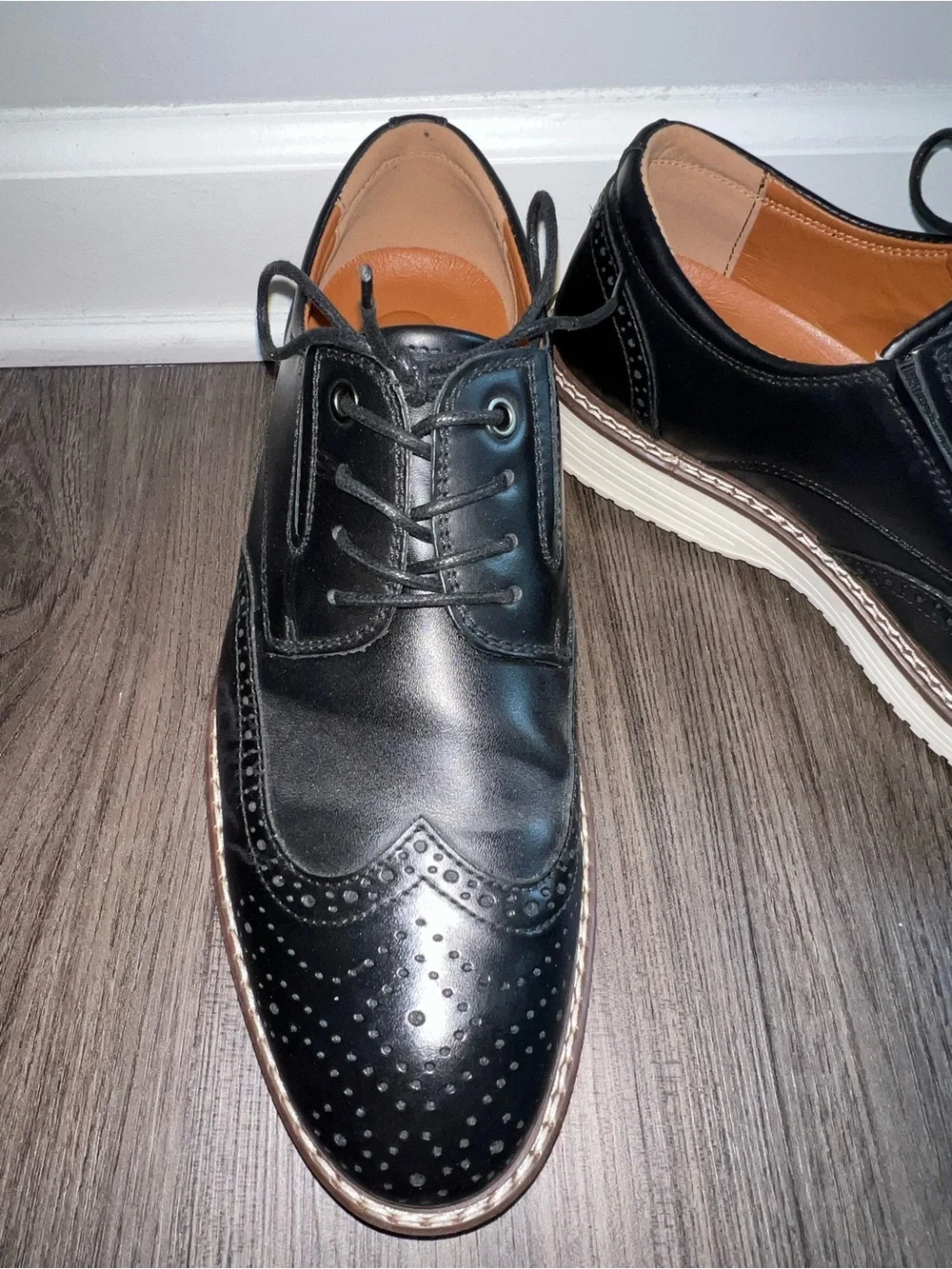 Hantatop Men’s Black Wingtip Brogue Oxford Platform Shoes Size 10